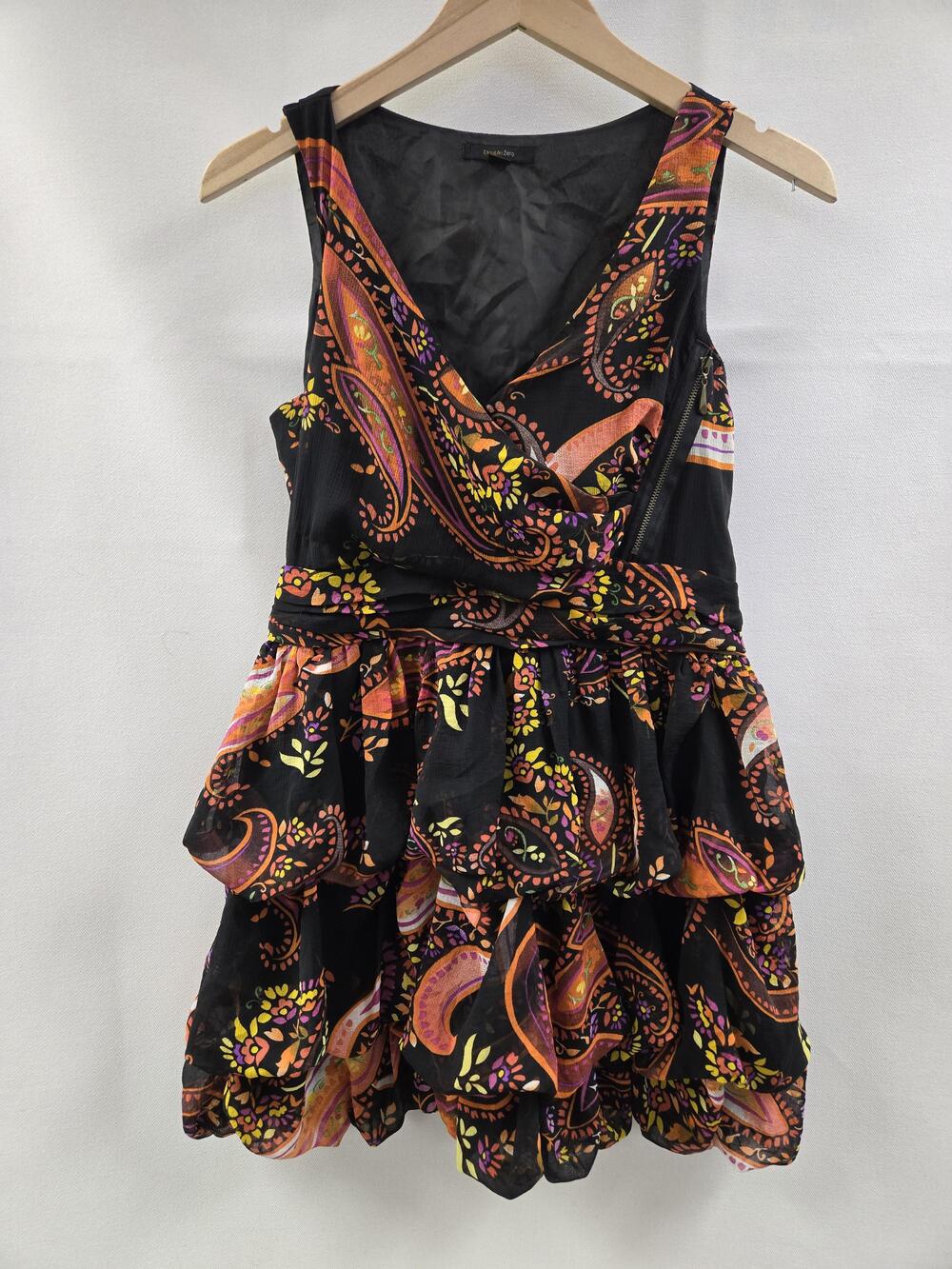 Double Zero Dress Womens Large Black Paisley Tiered Ruffle Party Mini Skirt